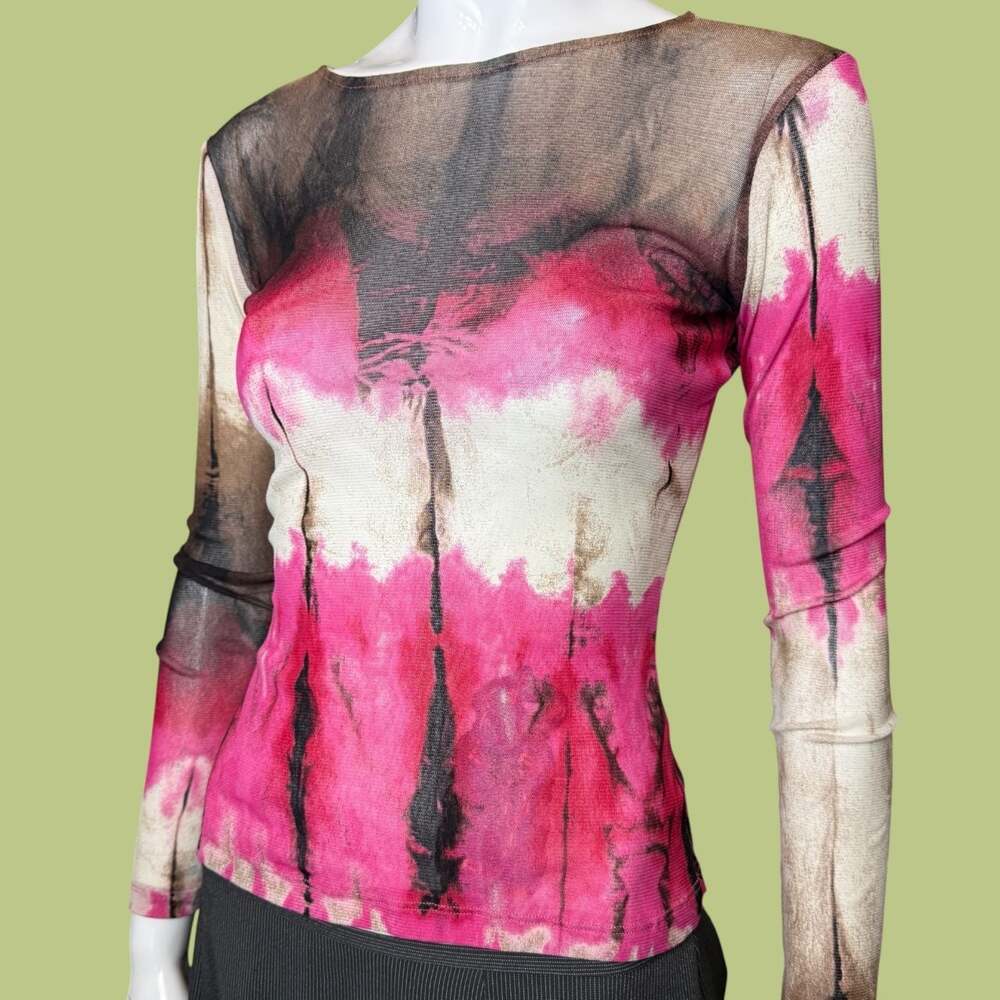 Vintage Love Amour Grunge Tie-Dye Long Sleeve Mesh Top